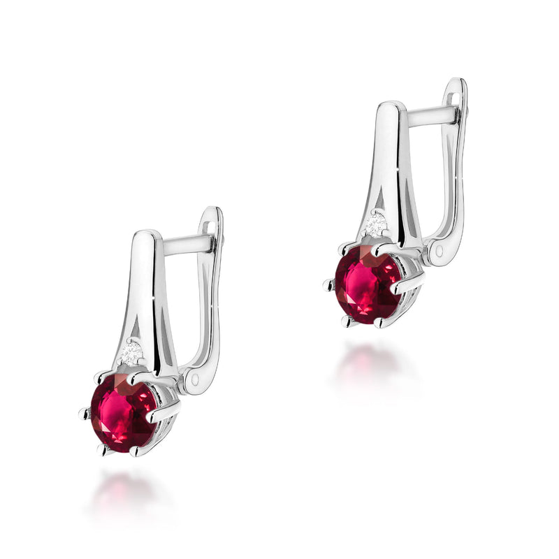 Cercei Aur 14K cu Rubin 0.60 ct si Diamante Naturale 0.03 ct, imaginea 3 din 6