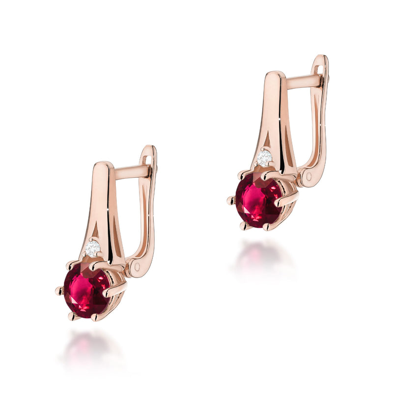 Cercei Aur 14K cu Rubin 0.60 ct si Diamante Naturale 0.03 ct, imaginea 5 din 6