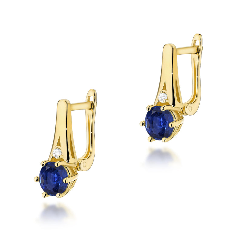 Cercei Aur 14K cu Safir 0.50 ct si Diamante Naturale 0.03 ct — Aur galben