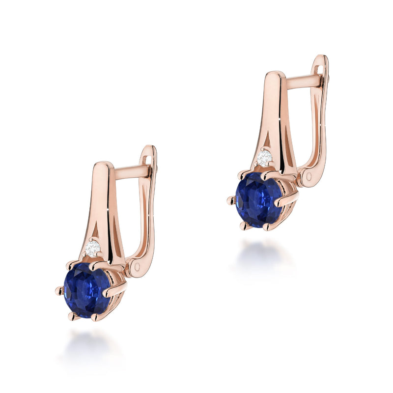 Cercei Aur 14K cu Safir 0.50 ct si Diamante Naturale 0.03 ct, imaginea 5 din 6