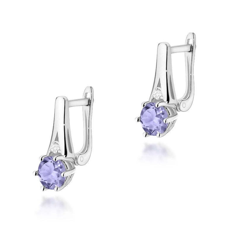 Cercei Aur 14K cu Tanzanit 0.50 ct si Diamante Naturale 0.03 ct, imaginea 3 din 6
