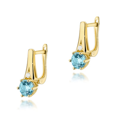 Cercei Aur 14K cu Topaz Swiss 0.50 ct si Diamante Naturale 0.03 ct