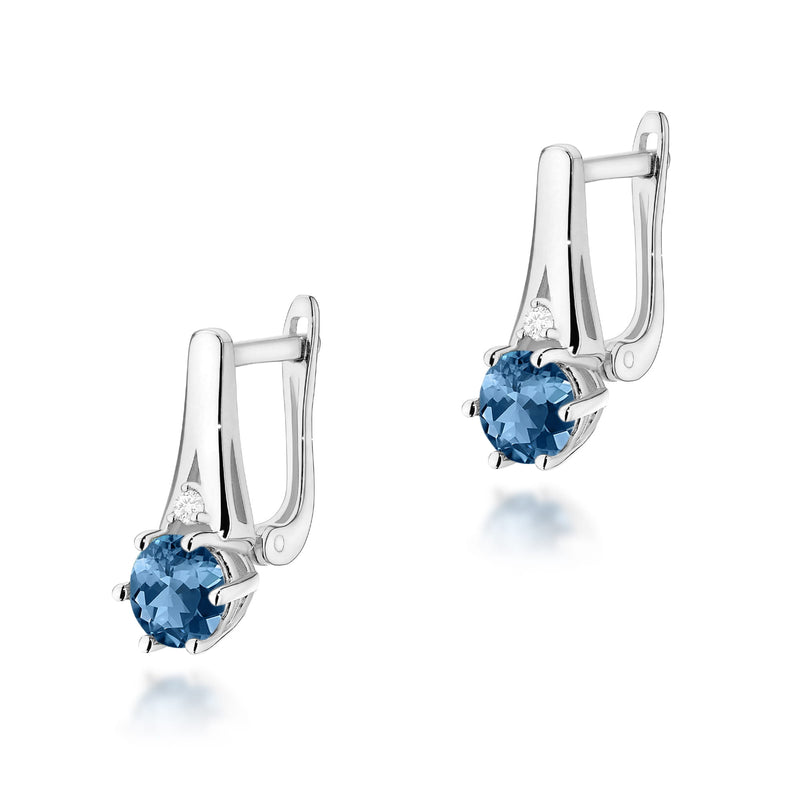 Cercei Aur 14K cu Topaz London Blue 0.50 ct si Diamante Naturale 0.03 ct, imaginea 3 din 6