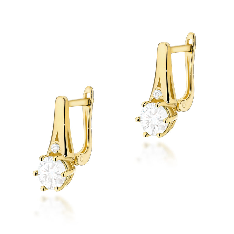 Cercei Aur 14K cu White Sapphire 0.60 ct si Diamante Naturale 0.03 ct — Aur galben