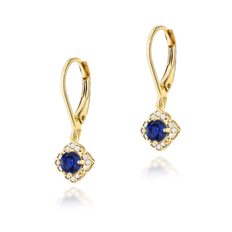 Cercei Aur 14K cu Safir 0.30 ct si Diamante Naturale 0.06 ct — Aur galben