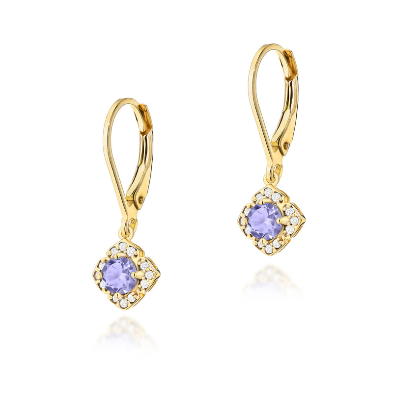 Cercei Aur 14K cu Tanzanit 0.35 ct si Diamante Naturale 0.06 ct — Aur galben