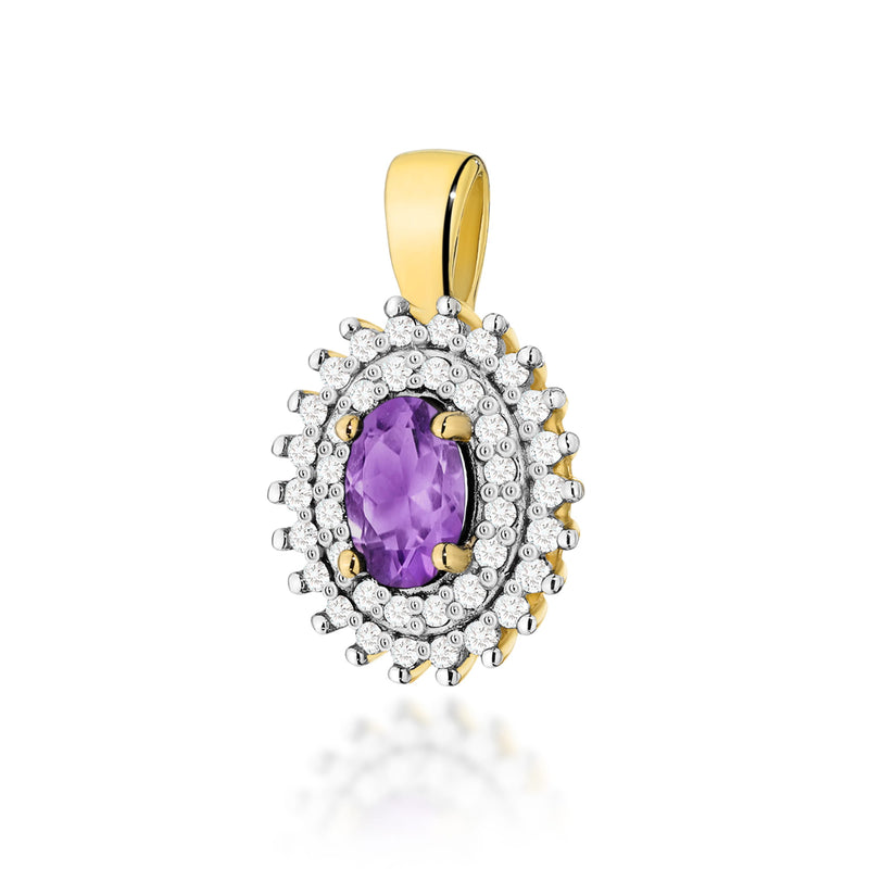 Pandantiv Aur 14K cu Ametist 0.40 ct si Diamante Naturale 0.19 ct — Aur galben