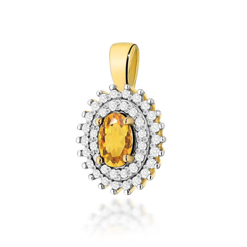 Pandantiv Aur 14K cu Citrin 0.60 ct si Diamante Naturale 0.19 ct — Aur galben