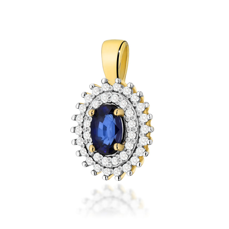 Pandantiv Aur 14K cu Safir 0.70 ct si Diamante Naturale 0.19 ct — Aur galben