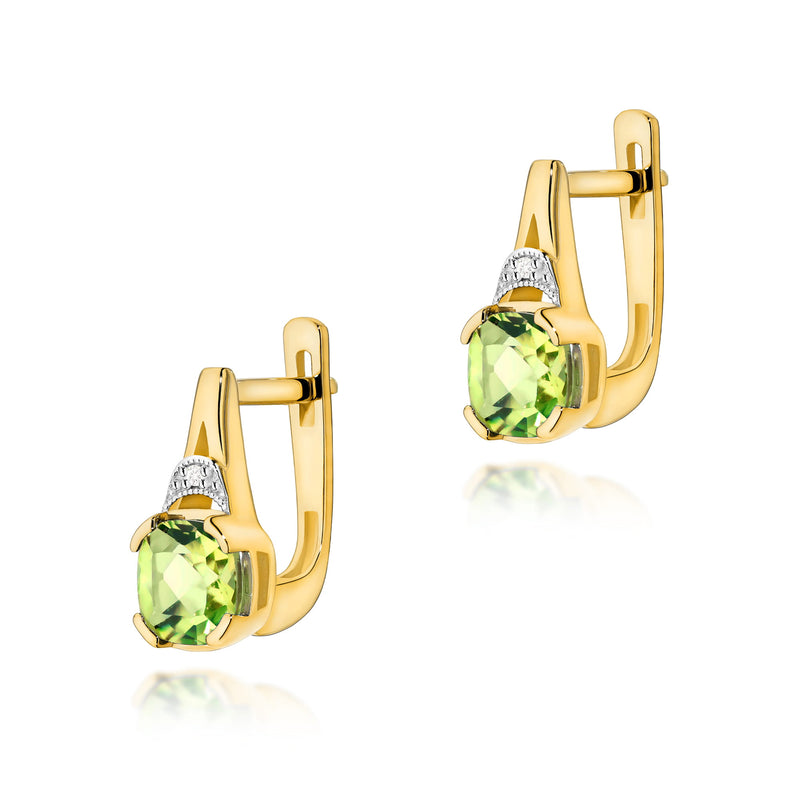 Cercei Aur 14K cu Peridot 1.00 ct si Diamante Naturale 0.01 ct — Aur galben