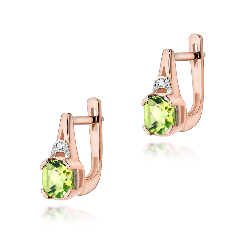 Cercei Aur 14K cu Peridot 1.00 ct si Diamante Naturale 0.01 ct, imaginea 3 din 3