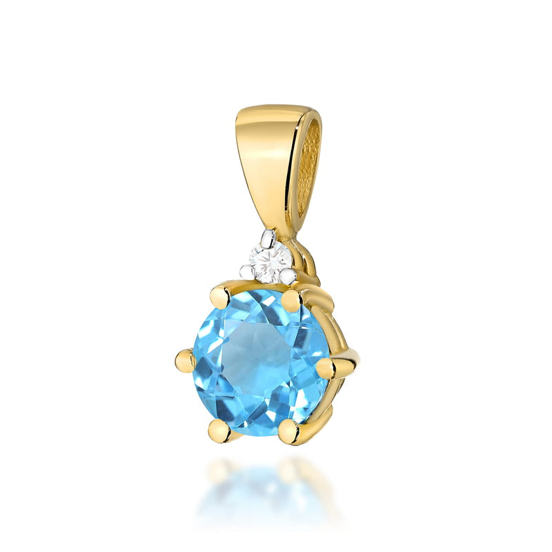 Pandantiv Aur 14K cu Topaz Swiss 0.50 ct si Diamant Natural 0.01 ct — Aur galben
