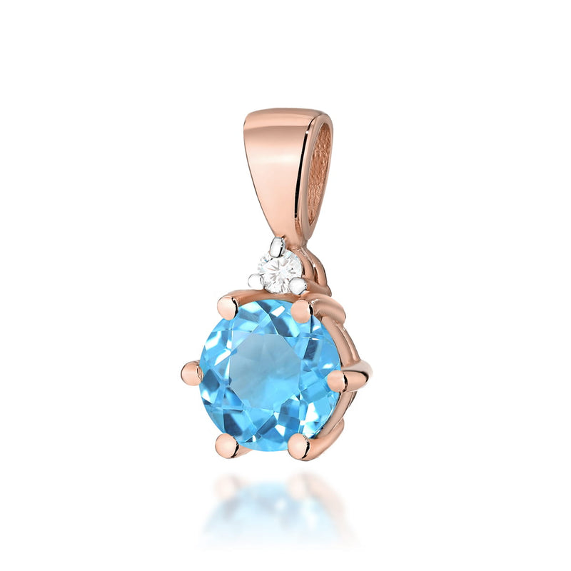 Pandantiv Aur 14K cu Topaz Swiss 0.50 ct si Diamant Natural 0.01 ct, imaginea 7 din 8