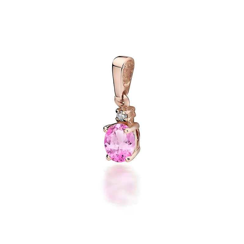 Pandantiv Aur 14K cu Topaz Roz 0.50 ct si Diamant Natural 0.01 ct, imaginea 3 din 6