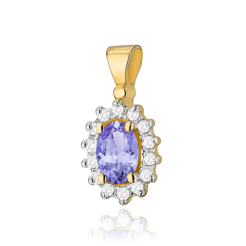Pandantiv Aur 14K cu Tanzanit 0.40 ct si Diamante Naturale 0.12 ct — Aur galben