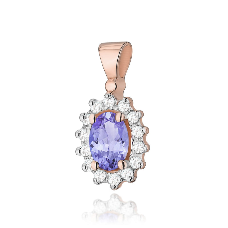 Pandantiv Aur 14K cu Tanzanit 0.40 ct si Diamante Naturale 0.12 ct, imaginea 3 din 6
