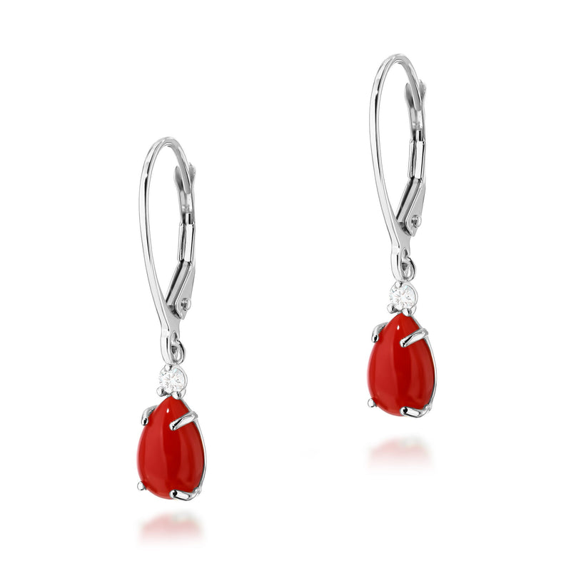 Cercei Aur 14K cu Coral 0.65 ct si Diamante Naturale 0.06 ct, imaginea 7 din 8