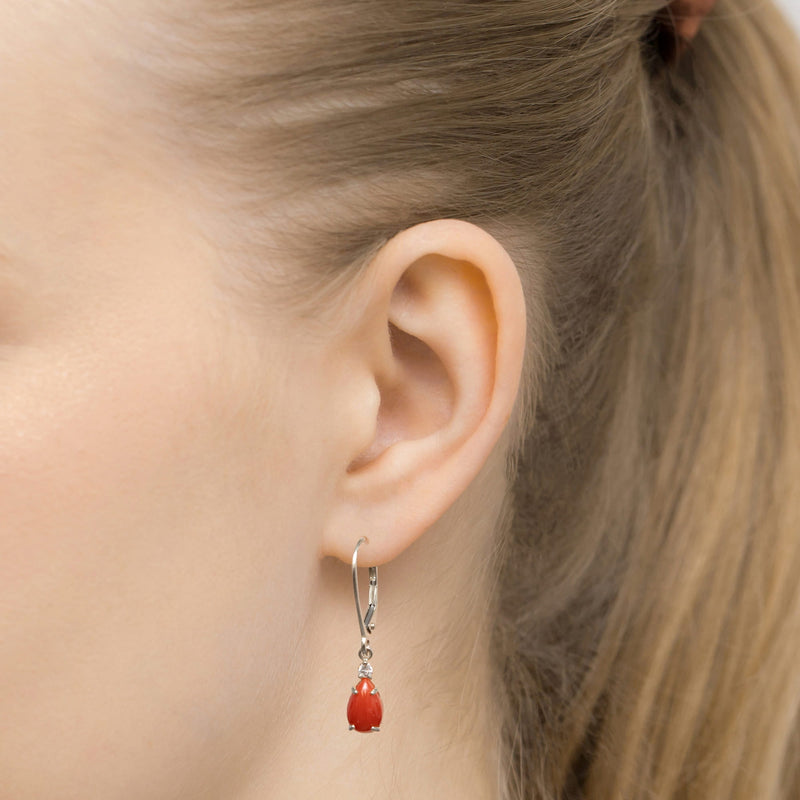 Cercei Aur 14K cu Coral 0.65 ct si Diamante Naturale 0.06 ct, imaginea 8 din 8