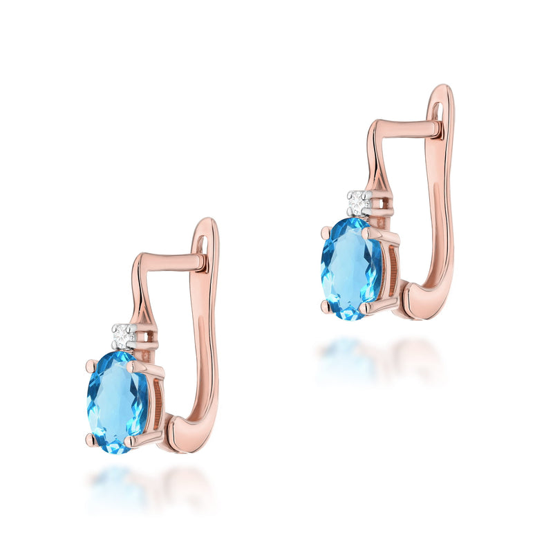 Cercei Aur 14K cu Topaz Swiss 0.50 ct si Diamante Naturale 0.03 ct, imaginea 3 din 6