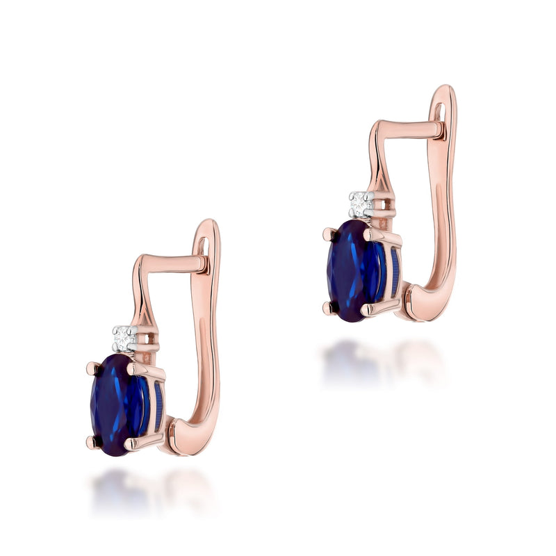 Cercei Aur 14K cu Safir 0.70 ct si Diamante Naturale 0.03 ct, imaginea 3 din 6