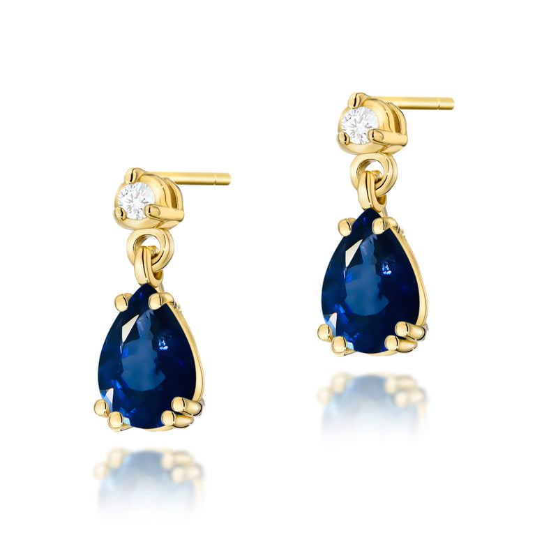 Cercei Aur 14K cu Safir 0.60 ct si Diamante Naturale 0.04 ct — Aur galben