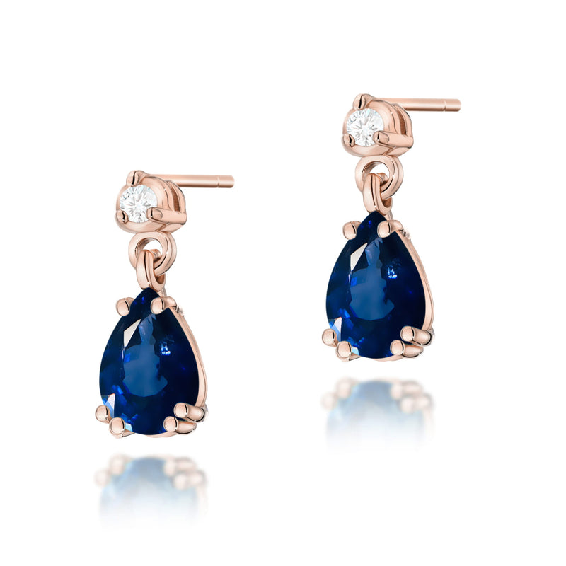 Cercei Aur 14K cu Safir 0.60 ct si Diamante Naturale 0.04 ct, imaginea 3 din 6