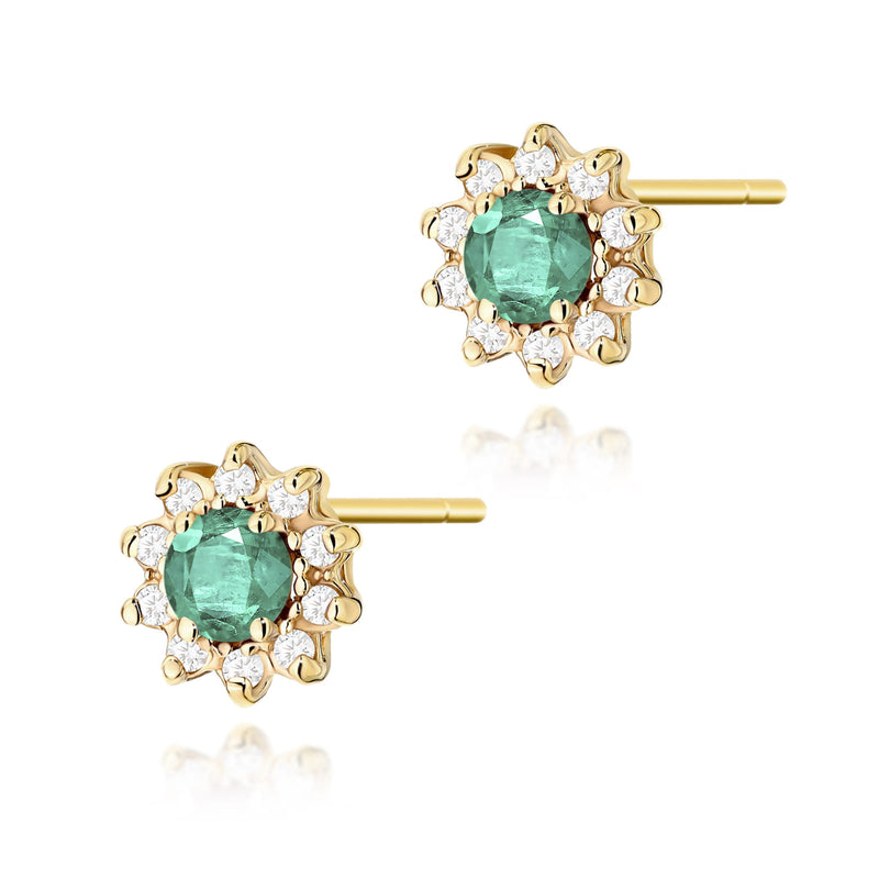 Cercei Aur 14K cu Smarald 0.15 ct si Diamante Naturale 0.17 ct — Aur galben
