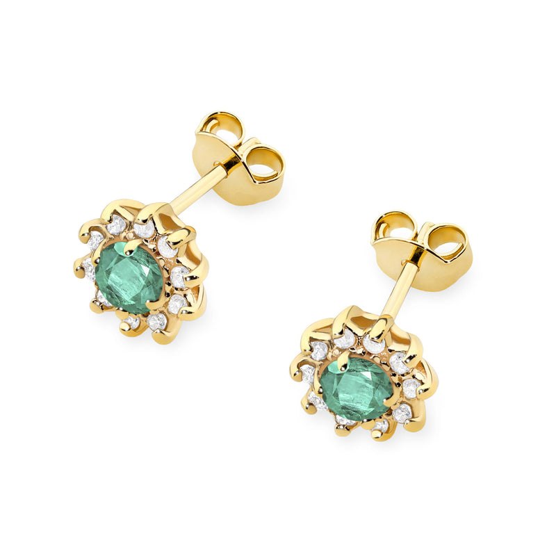 Cercei Aur 14K cu Smarald 0.15 ct si Diamante Naturale 0.17 ct, imaginea 2 din 9