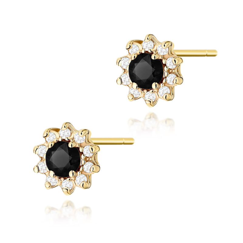 Cercei Aur 14K cu Diamante Naturale Albe si Negre 0.29 ct — Aur galben