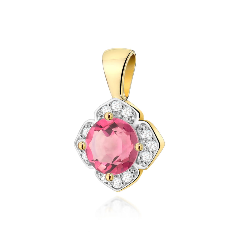 Pandantiv Aur 14K cu Topaz Roz 0.60 ct si Diamante Naturale 0.06 ct — Aur galben