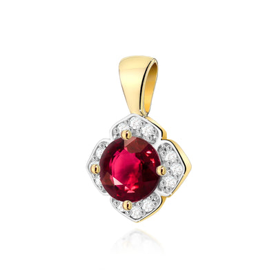 Pandantiv Aur 14K cu Rubin 0.60 ct si Diamante Naturale 0.06 ct