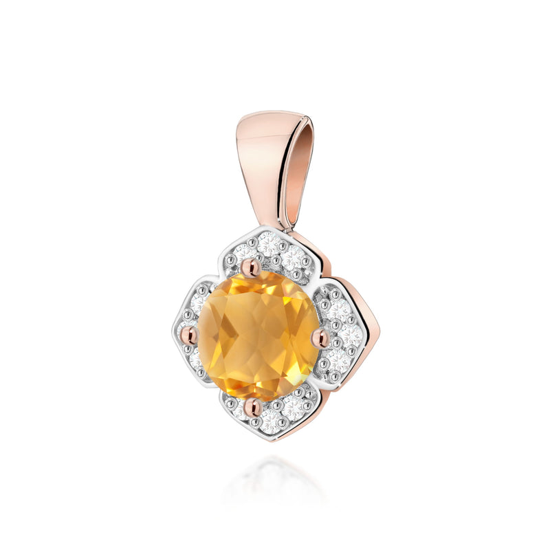 Pandantiv Aur 14K cu Citrin 0.50 ct si Diamante Naturale 0.06 ct, imaginea 3 din 6