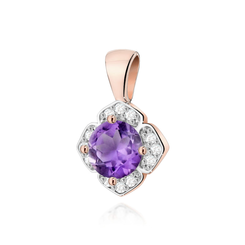 Pandantiv Aur 14K cu Ametist 0.50 ct si Diamante Naturale 0.06 ct, imaginea 3 din 6