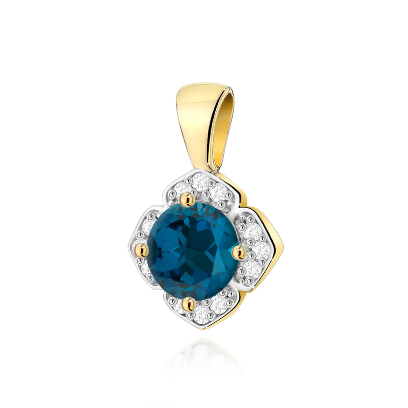Pandantiv Aur 14K cu Topaz London Blue 0.50 ct si Diamante Naturale 0.06 ct — Aur galben