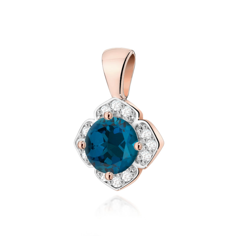 Pandantiv Aur 14K cu Topaz London Blue 0.50 ct si Diamante Naturale 0.06 ct, imaginea 4 din 6