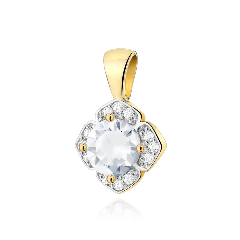Pandantiv Aur 14K cu White Sapphire 0.60 ct si Diamante Naturale 0.06 ct — Aur galben