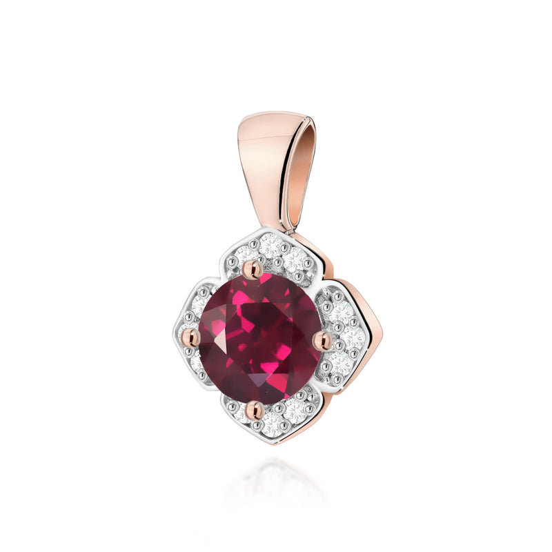 Pandantiv Aur 14K cu Rhodolite 0.60 ct si Diamante Naturale 0.06 ct, imaginea 3 din 6