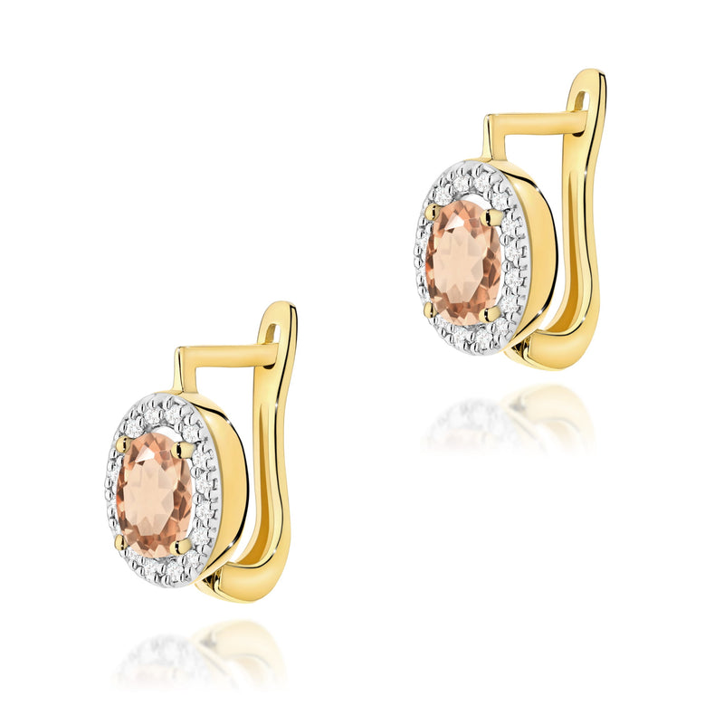 Cercei Aur 14K cu Morganit 0.40 ct si Diamante Naturale 0.16 ct — Aur galben