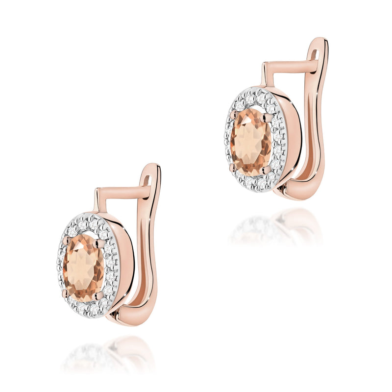 Cercei Aur 14K cu Morganit 0.40 ct si Diamante Naturale 0.16 ct, imaginea 3 din 6