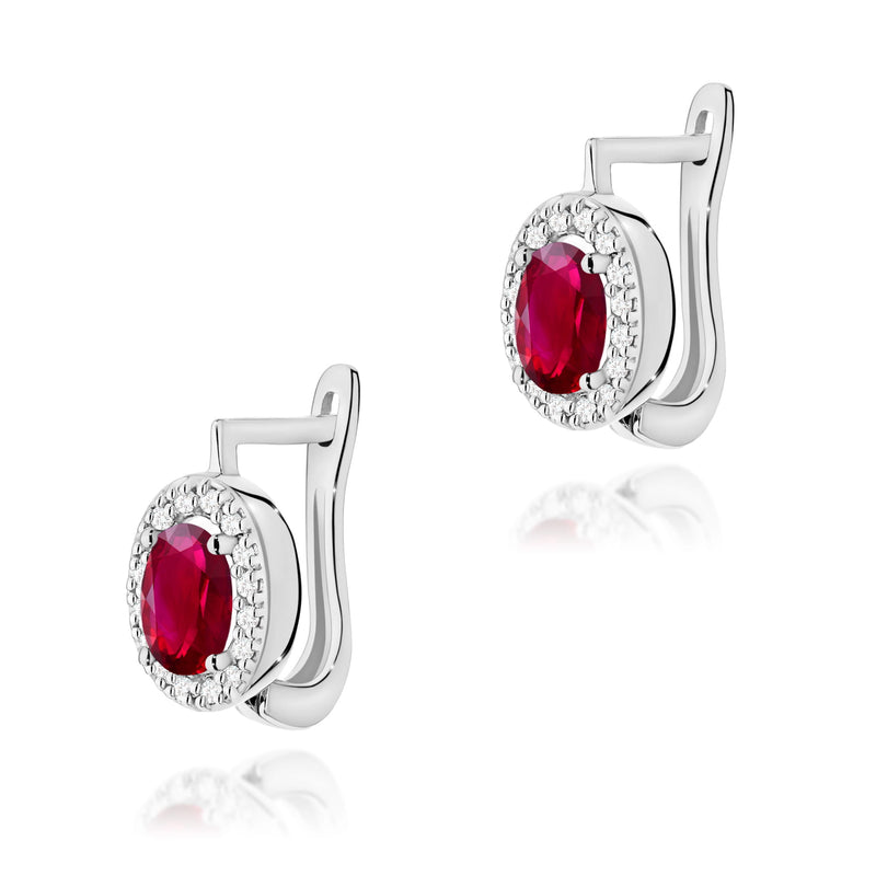 Cercei Aur 14K cu Rubin 0.60 ct si Diamante Naturale 0.16 ct, imaginea 5 din 6