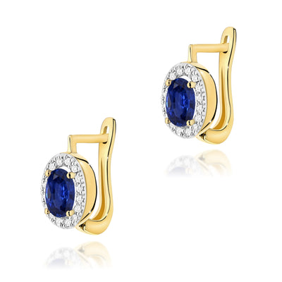Cercei Aur 14K cu Safir 0.70 ct si Diamante Naturale 0.16 ct