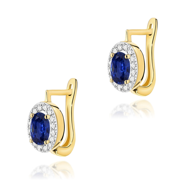 Cercei Aur 14K cu Safir 0.70 ct si Diamante Naturale 0.16 ct — Aur galben