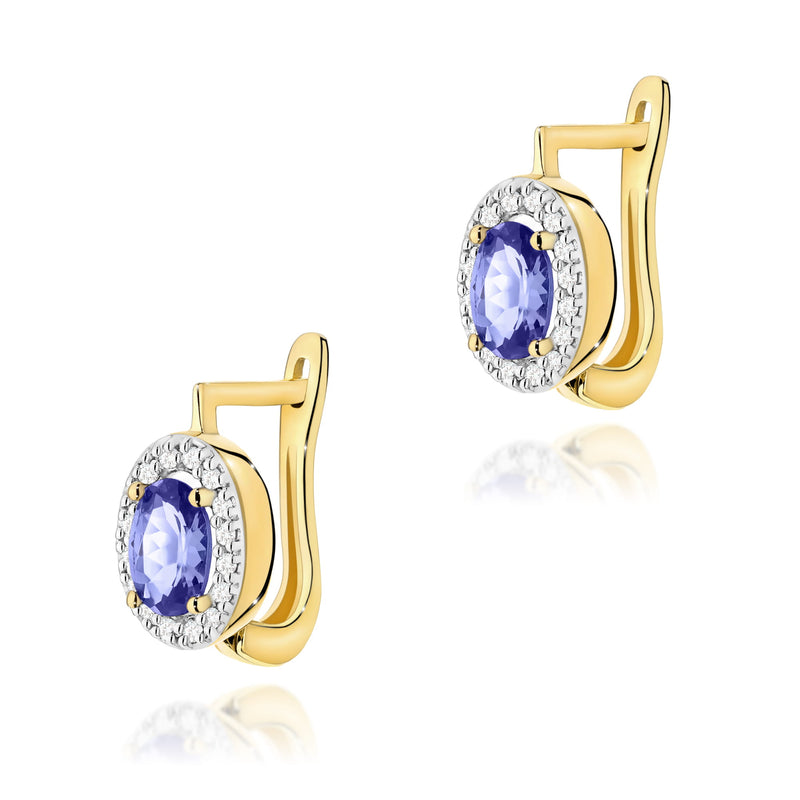Cercei Aur 14K cu Tanzanit 0.40 ct si Diamante Naturale 0.16 ct — Aur galben