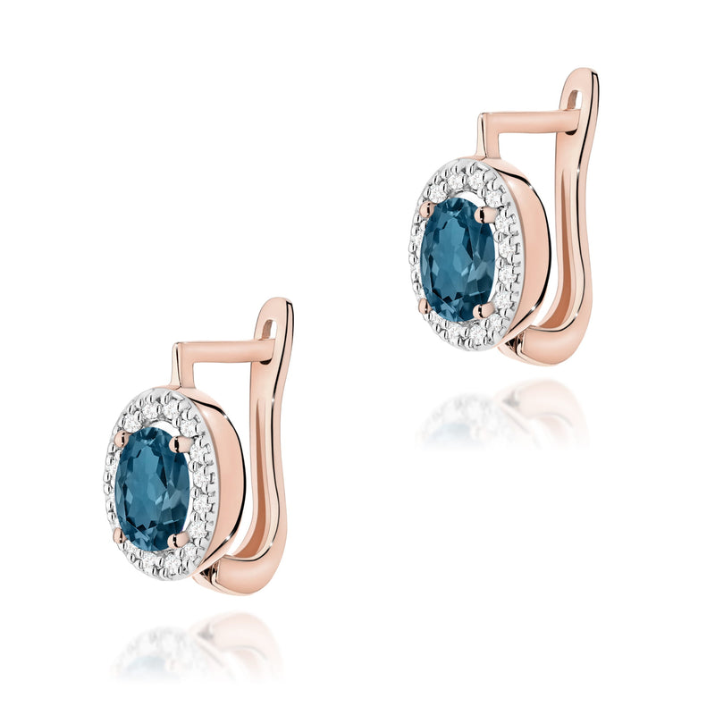 Cercei Aur 14K cu Topaz London Blue 0.50 ct si Diamante Naturale 0.16 ct, imaginea 3 din 6