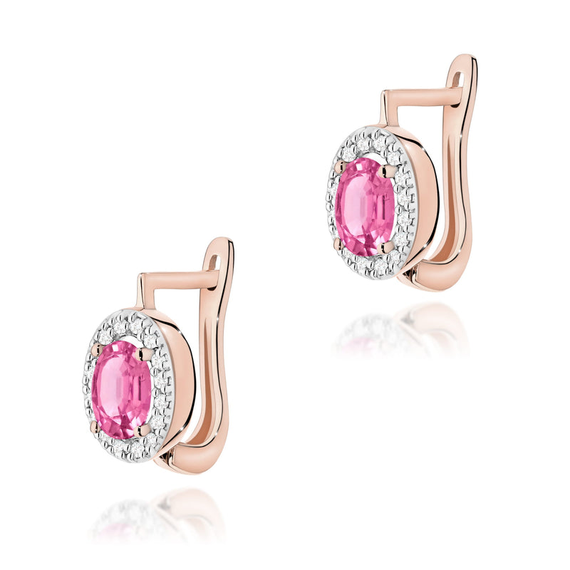 Cercei Aur 14K cu Topaz Roz 0.50 ct si Diamante Naturale 0.16 ct, imaginea 3 din 6