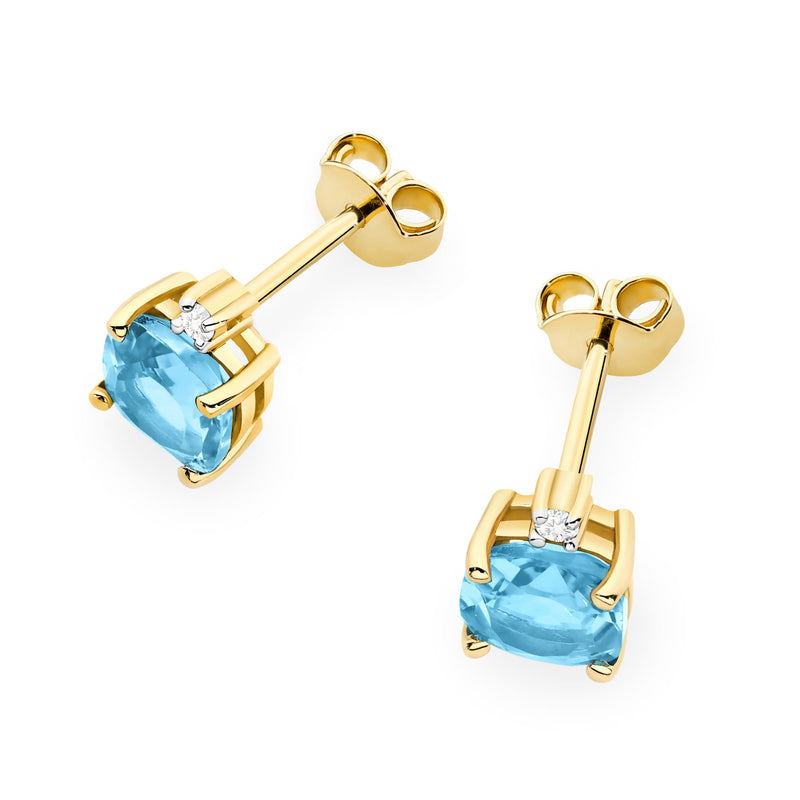 Cercei Aur 14K cu Topaz Swiss 1.10 ct si Diamante Naturale 0.03 ct, imaginea 2 din 9