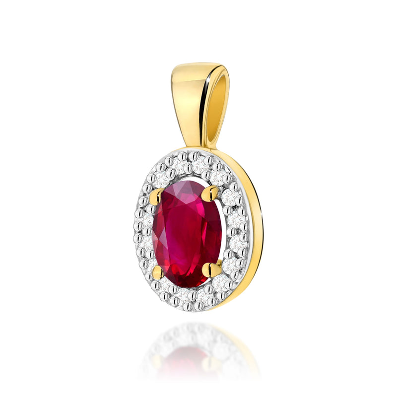 Pandantiv Aur 14K cu Rubin 0.60 ct si Diamante Naturale 0.08 ct — Aur galben