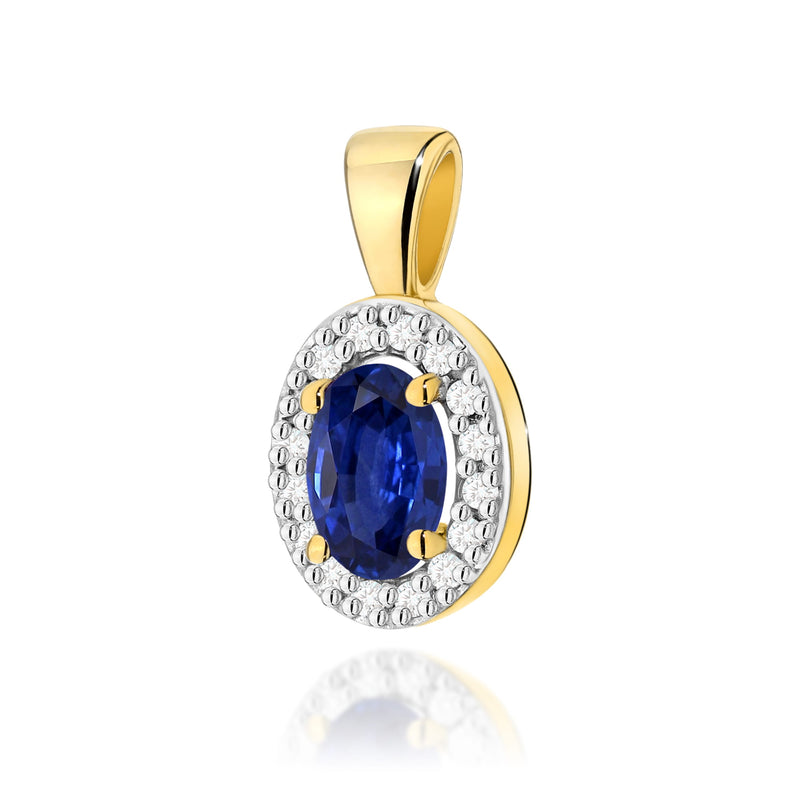 Pandantiv Aur 14K cu Safir 0.70 ct si Diamante Naturale 0.08 ct — Aur galben