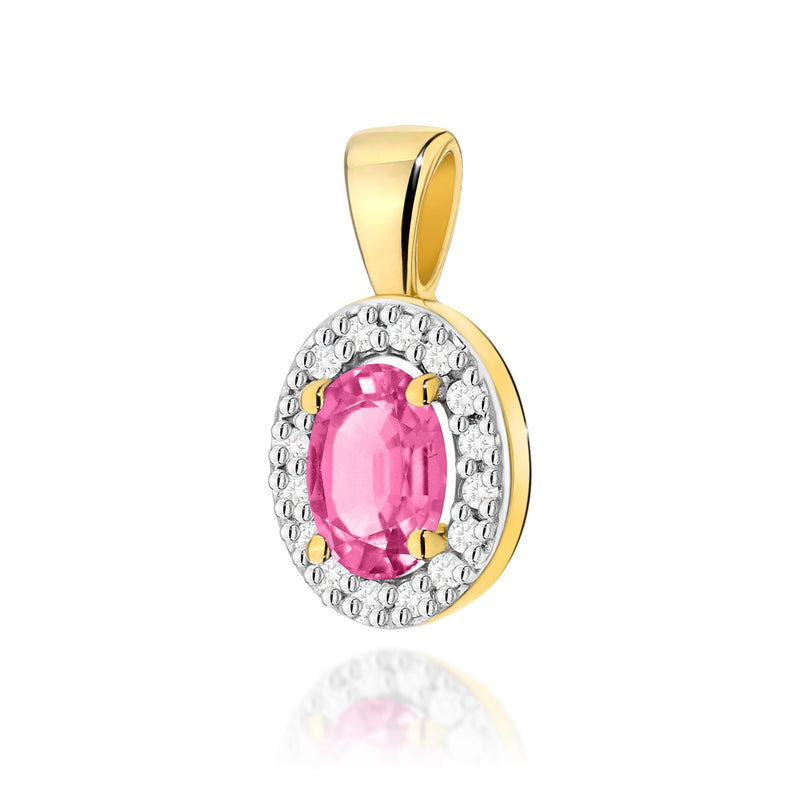 Pandantiv Aur 14K cu Topaz Roz 0.50 ct si Diamante Naturale 0.08 ct — Aur galben