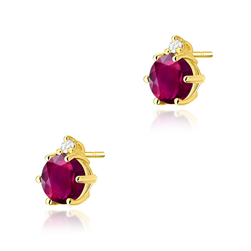 Cercei Aur 14K cu Rhodolite 0.60 ct si Diamante Naturale 0.03 ct — Aur galben